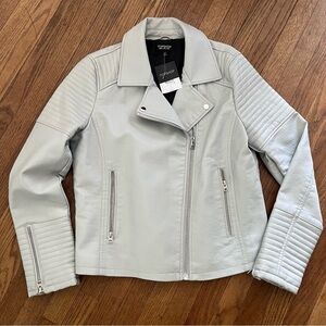 TopShop Moto Style Faux Leather Jacket in Grey Size 10